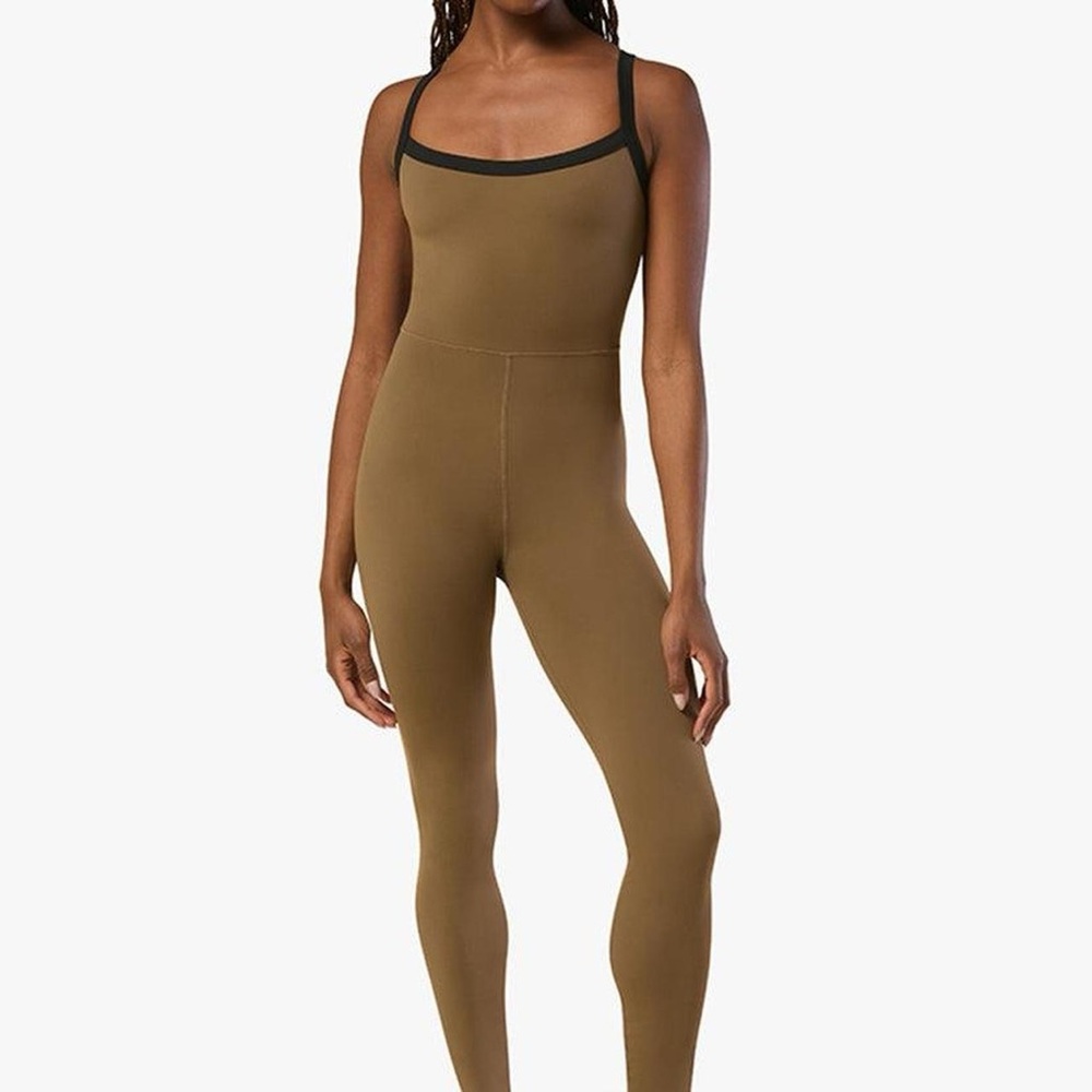 NWT We Wore What Contrast Strap Active Jumpsuit in Kangaroo/Black - S